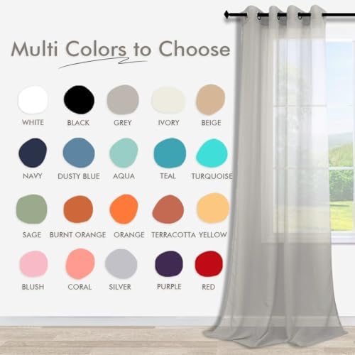 KOUFALL 2 Panels Grommet Faux Linen Sheer Curtains 84 Inches Long Grey