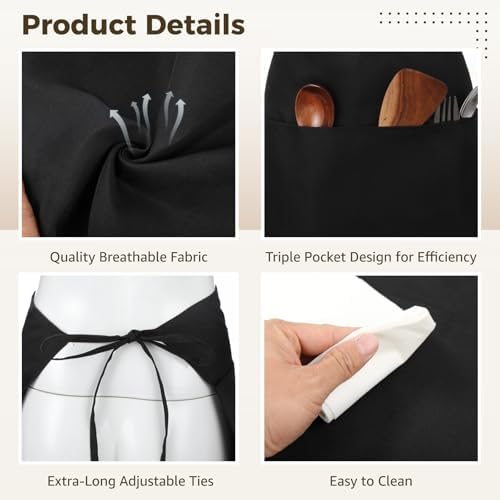10 Pcs Waist Apron for Restaurant and Pub, 23.4 x 12 in Black Server