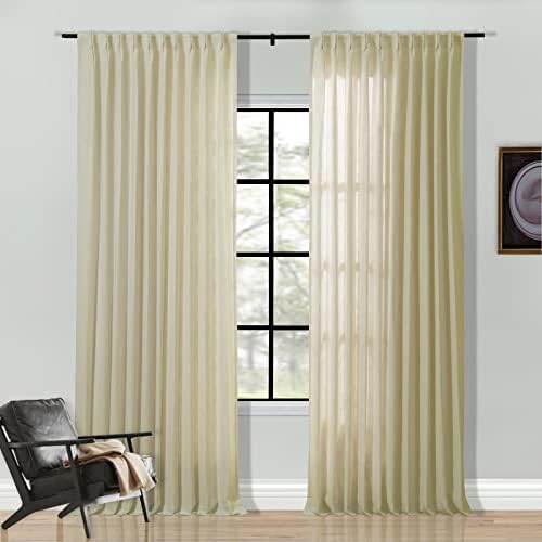 ChadMade Heavyweight Beige Linen Blend Back Tab Pinch Pleated Curtains