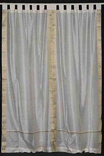 Lined-Cream Tab Top Sheer Sari Curtain / Drape / Panel - 80W x 96L