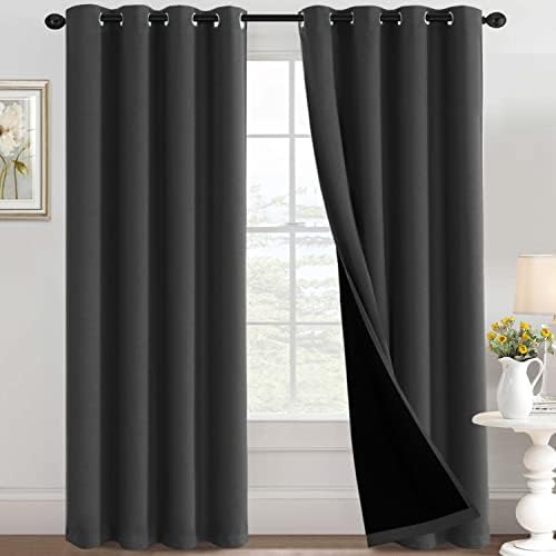 H.VERSAILTEX 100% Blackout Curtains for Bedroom 52"W x 96"L, Charcoal