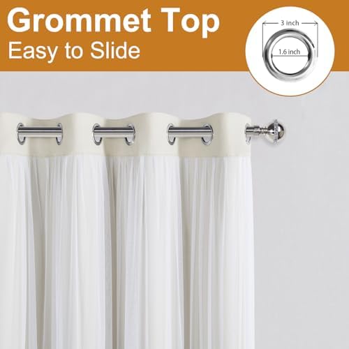 DWCN Ivory Blackout Curtains with Sheer Overlay with Tiebacks 96 Inch