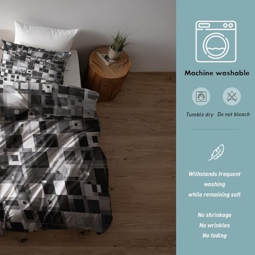 Geometric Duvet Cover Queen Size, Modern Abstract Grey Reversible