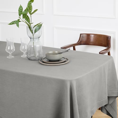 Solino Home 100% Pure Linen Grey Square Tablecloth, 70 x 70 in