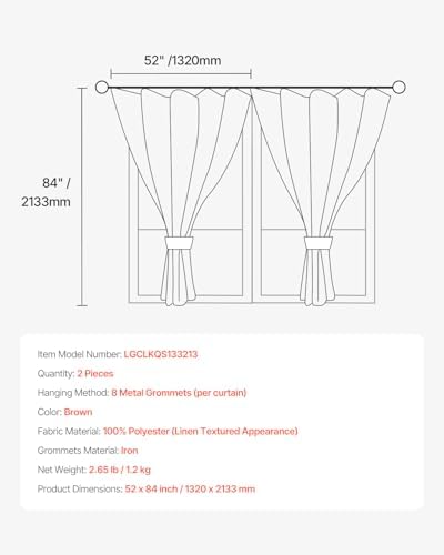 VEVOR Natural Linen Curtains, 52 x 84 inch 2 Panels Set, Grommet Light