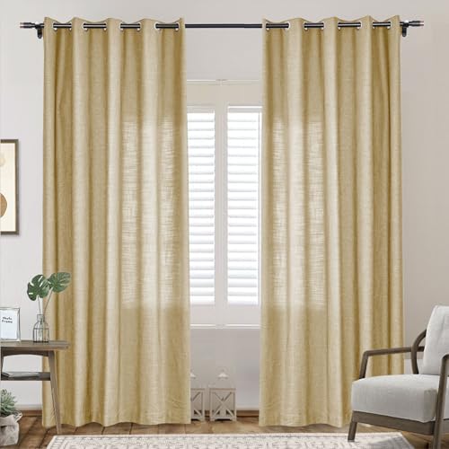 Frelement 108 Inch Length Extra Long Linen Curtains Light Filtering