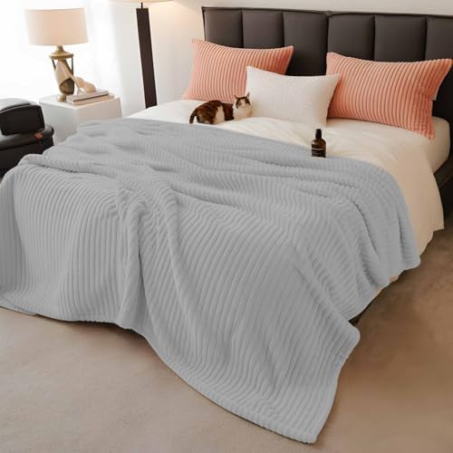 Fleece Throw Blanket for Couch, Grey Microfiber Flannel Blanket for