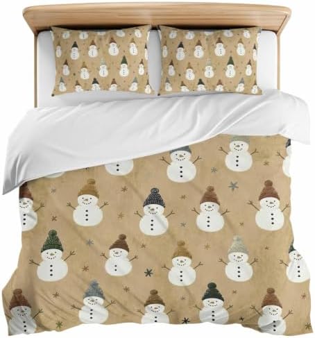 Duvet Cover Cal King Size, Snowman Christmas 3-Piece Bedding