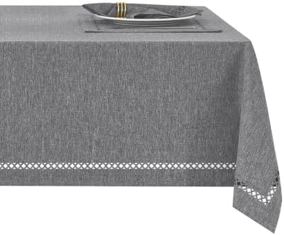 Gray 70x70 Square Polyester Linen Farmhouse Tablecloth