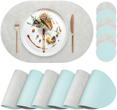 Faux Leather Placemats Set of 6 with Matching Coasters, Heat Resistant