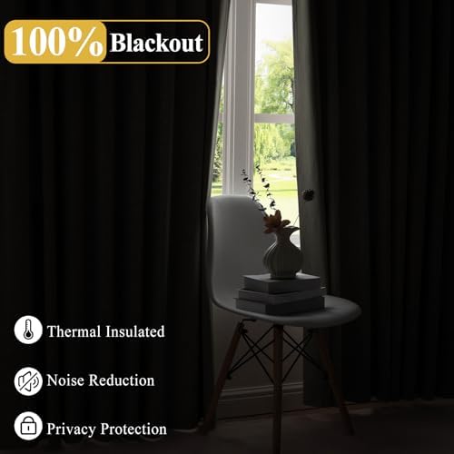 Frelement 100% Blackout Curtains 2 Panels, Room Darkening Drapes for