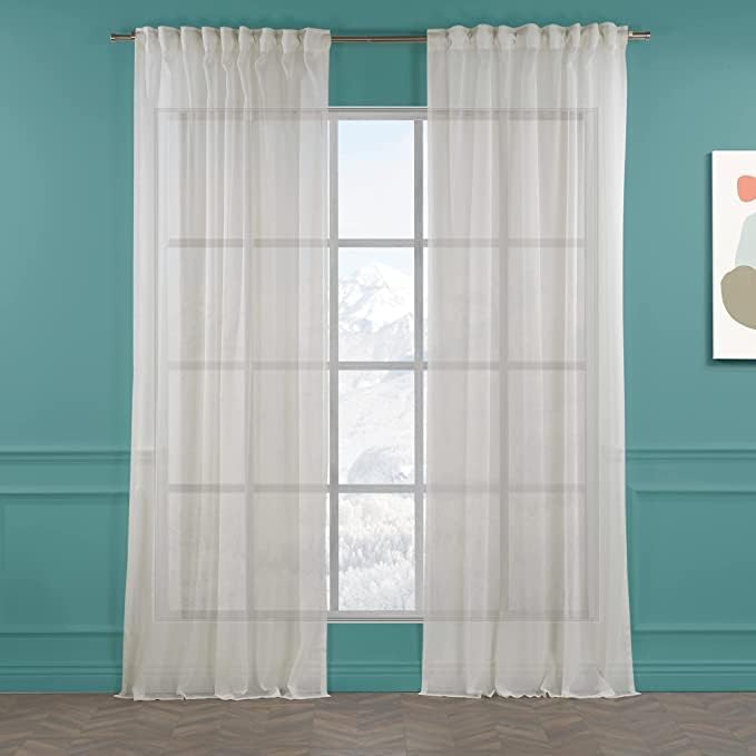 Extra Long Cream Linen Look Set of 2 Sheer Curtains Back Tab Home