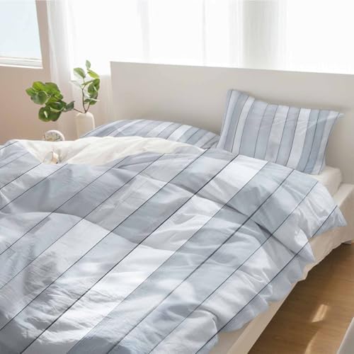 Duvet Cover Set Queen, Grey White Wood Grain 3 Piece Bedding Set