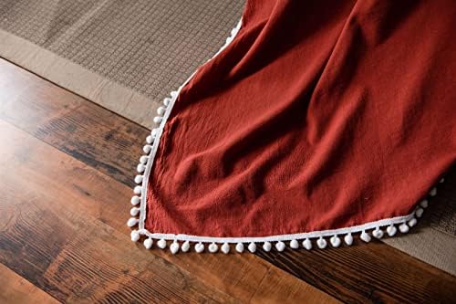 Linen Cotton Fabric Table Cloth with Pompons for Retangular Square