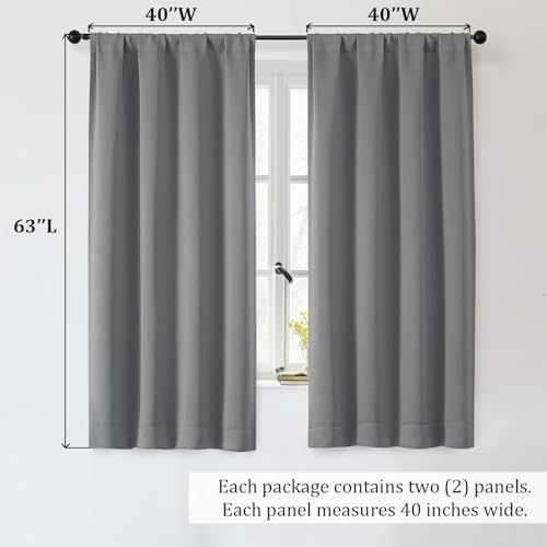 OWENIE Sally Light Grey Blackout Curtains for Bedroom 63 Inch Length 2