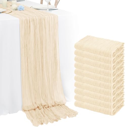 10 Pack Ivory Cheesecloth Table Runner 10FT Boho Romantic Gauze Table