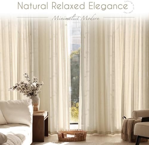 Greyish Beige Linen Curtain 84 inch Length 2 Panels Set Back Tab Light