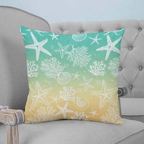 Pillow Covers 18x18 Set of 2, Teal Yellow Ombre Coastal Throw Pillow