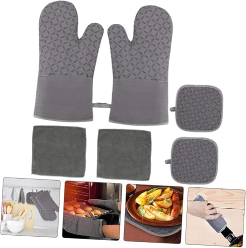 LSLCQWOven Mitts and Pot Holders 6pcs Set, Kitchen Oven Glove High