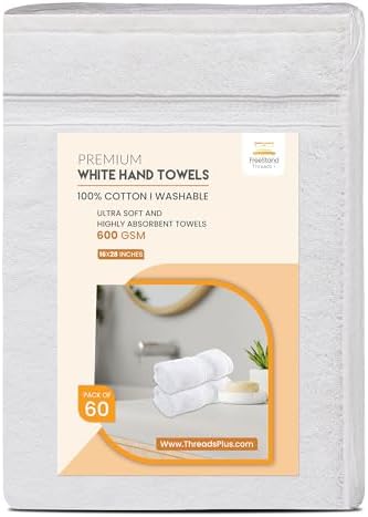Threads+ 60-Pack 100% Cotton Hand Towels – Super Soft & Absorbent