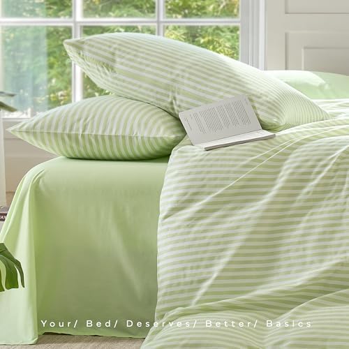 JELLYMONI Cotton Printed Striped Pillowcases Set of 2, Sage Green