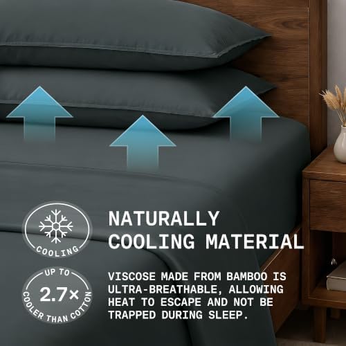 TRUE BAMBOO Sheets Set King Size - Silky Soft & Cooling - Dark Gray