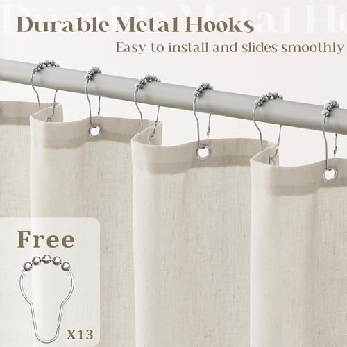 Oatmeal Linen Shower Curtain for Bathroom Water Repellent 72x84 Inch