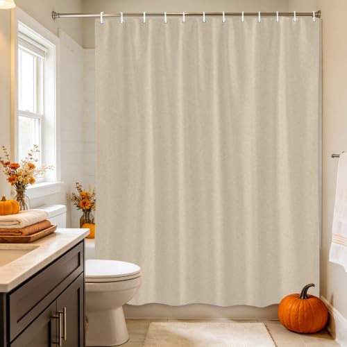 Butter Tan Shower Curtain 84 Inches, Rustic Minimalist Solid Color