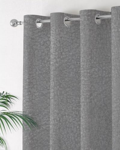 Gray Grain Texture Curtains 63 inches Long for Living Room Bedroom