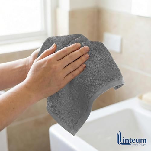 Linteum Zero Twist Washcloths 12x12, 100% Cotton – Grey, 24-Pack
