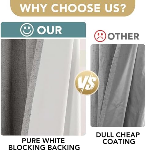 H.VERSAILTEX 100% Blackout Linen Curtains 120" L 2 Panels Dove Gray