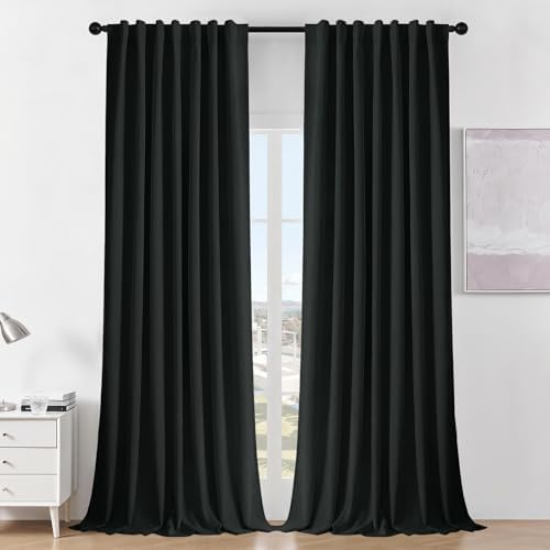 Joydeco Black Blackout Curtains 120 Inches Long - 100% Blackout