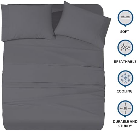 Shunjie.Home 100% Cotton King Bed Sheet Set 4 Pieces - Dark Grey
