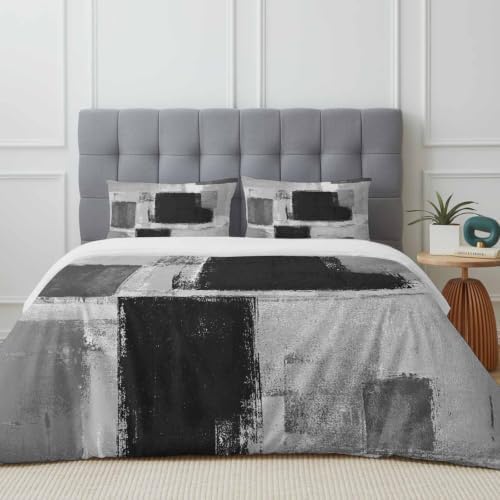 Black Gray King Duvet Cover Set - 4 Pcs Comforter Cover Bedding Sets