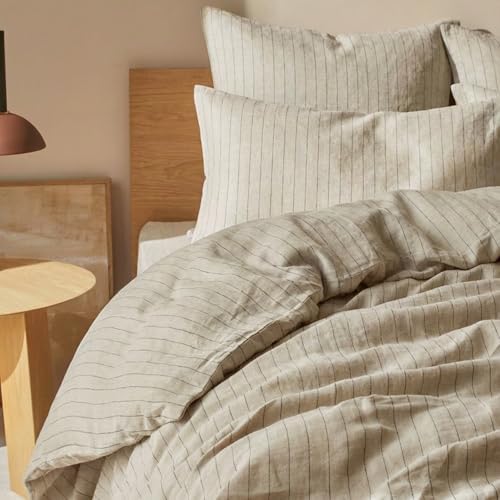 Vintage Fine Striped Duvet Cover Set King-90% Natural Cotton and 10%