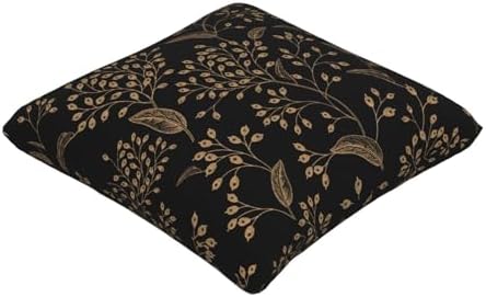 Boho Flowers Throw Pillow Covers Black Gold Floral Leaves Square