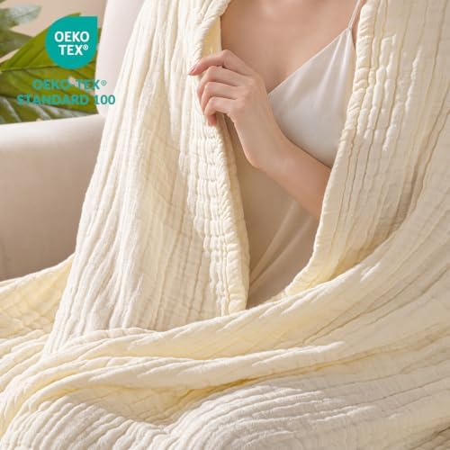 Exclusivo Mezcla 100% Cotton 6-Layer Muslin Blanket Queen, Ivory