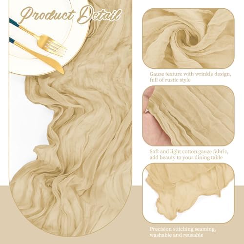 10 Pack Beige Cheesecloth Table Runner Long,21.5 x 120 Inch