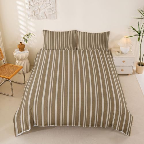 Taupe Beige Striped Duvet Cover Set King Size,Modern Simple Line