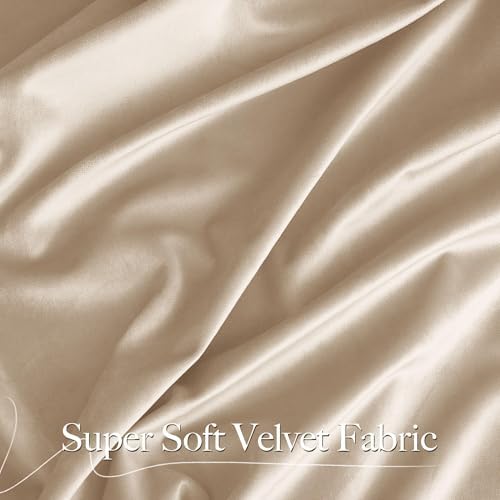 NICETOWN Thick Beige Velvet Drapes 108 inch Long Rod Pocket Curtains