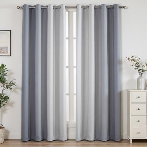 weesire Grey Omber Blackout Curtains, 52 x 96 Inch, Grommet, 2 Panels