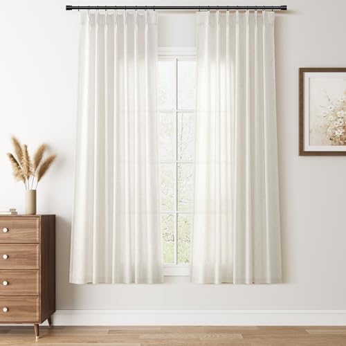 Nanspring Pinch Pleated Linen Curtains 2 Panels Cream 63 Inch Length