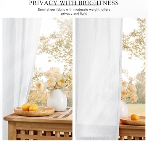 Melodieux White Sheer Curtains 108 Inches Long for Living Room Patio