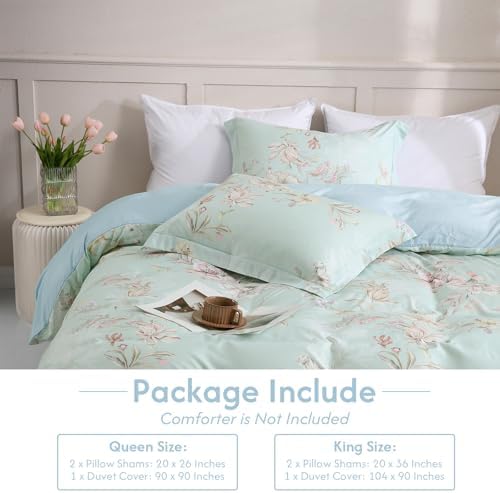 LONAVA Queen Flower 3 Pcs Duvet Cover Set, Breathable Soft Microfiber