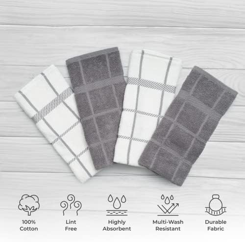 100% Cotton Terry Dish Towels, 4 Pack 16 x26 Inches, Super Soft and