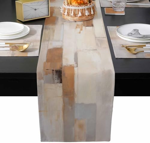 Khaki Brown Gray Table Runner and Placemats for Dining Table,Burlap