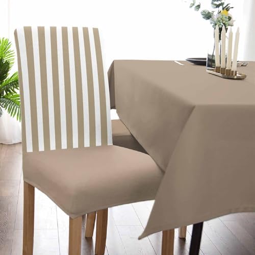 Beige Striped Dining Chair Covers Set of 2, Modern Farmhouse Beige