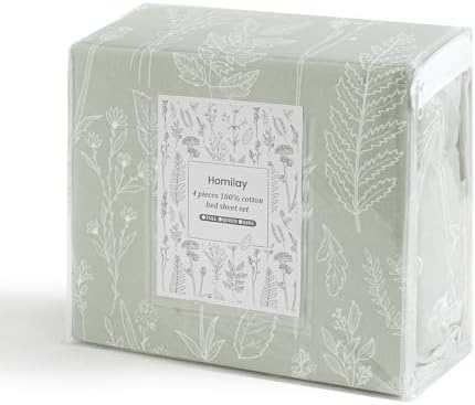 100% Natural Cotton Percale Sheets Set,Queen Size 4 PC