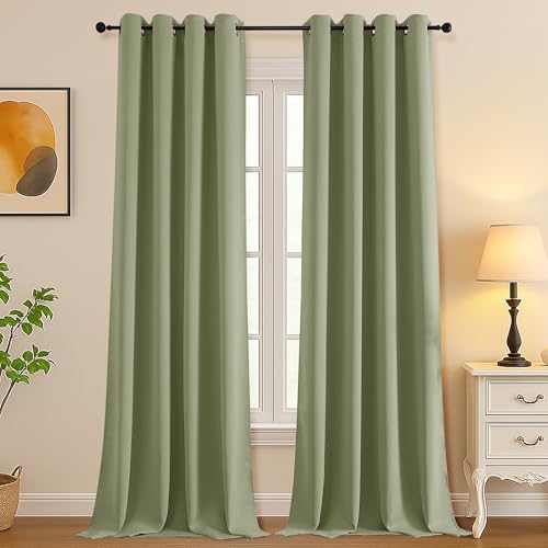 Simplebrand Sage Green Room Darkening Curtains for Bedroom Living Room