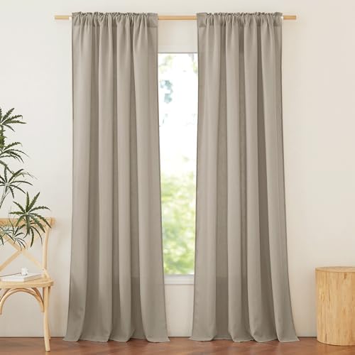 NICETOWN Rod Pocket & Back Tab Thick Flax Semi Sheer Linen Curtains